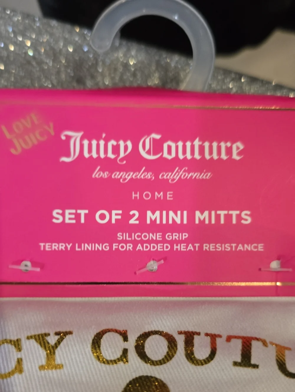 Juicy Couture Home Gold Foul Logo Crown & Hearts Mini Oven Mitt Set